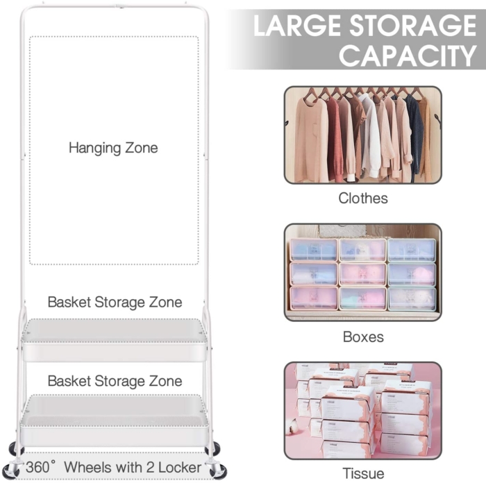 Clothing Rack with 2 Tier Metal Basket - Image 2