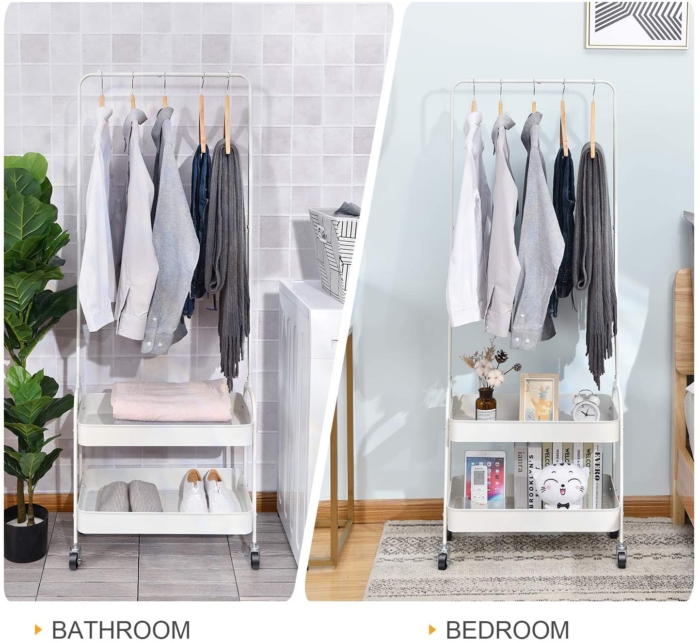Clothing Rack with 2 Tier Metal Basket - Image 4