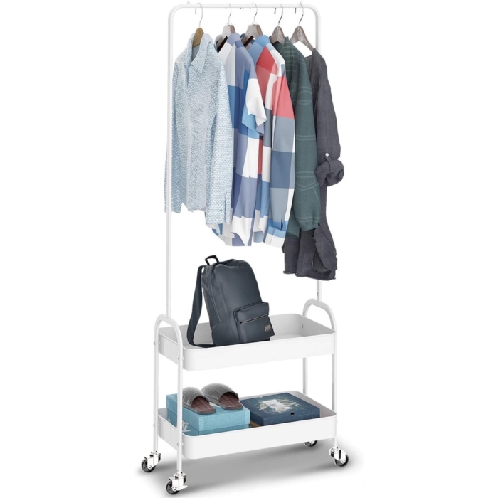 Clothing Rack with 2 Tier Metal Basket